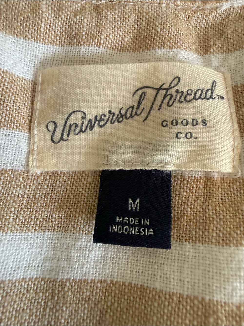 Universal Thread Linen Blend Tan White Striped Button Down Shirt Size M - Picture 5 of 7